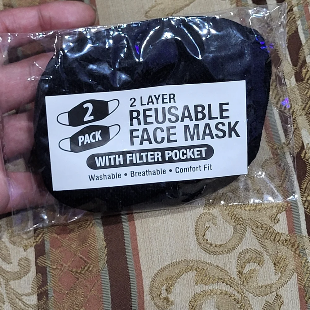 2 Layer Reusable Non-medical Face Mask w/ Filter Pocket (2 Pack) Black